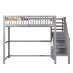 Loft Bed 90x200 with Stairs Storage Shelf Wardrobe Wooden Grey