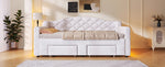 Upholstered Daybed with Two Drawers and LED Lighting, 90x200 to 180x200cm, White