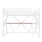 Loft Bed 90x200cm with Desk, LED & Stairs, White Iron Frame
