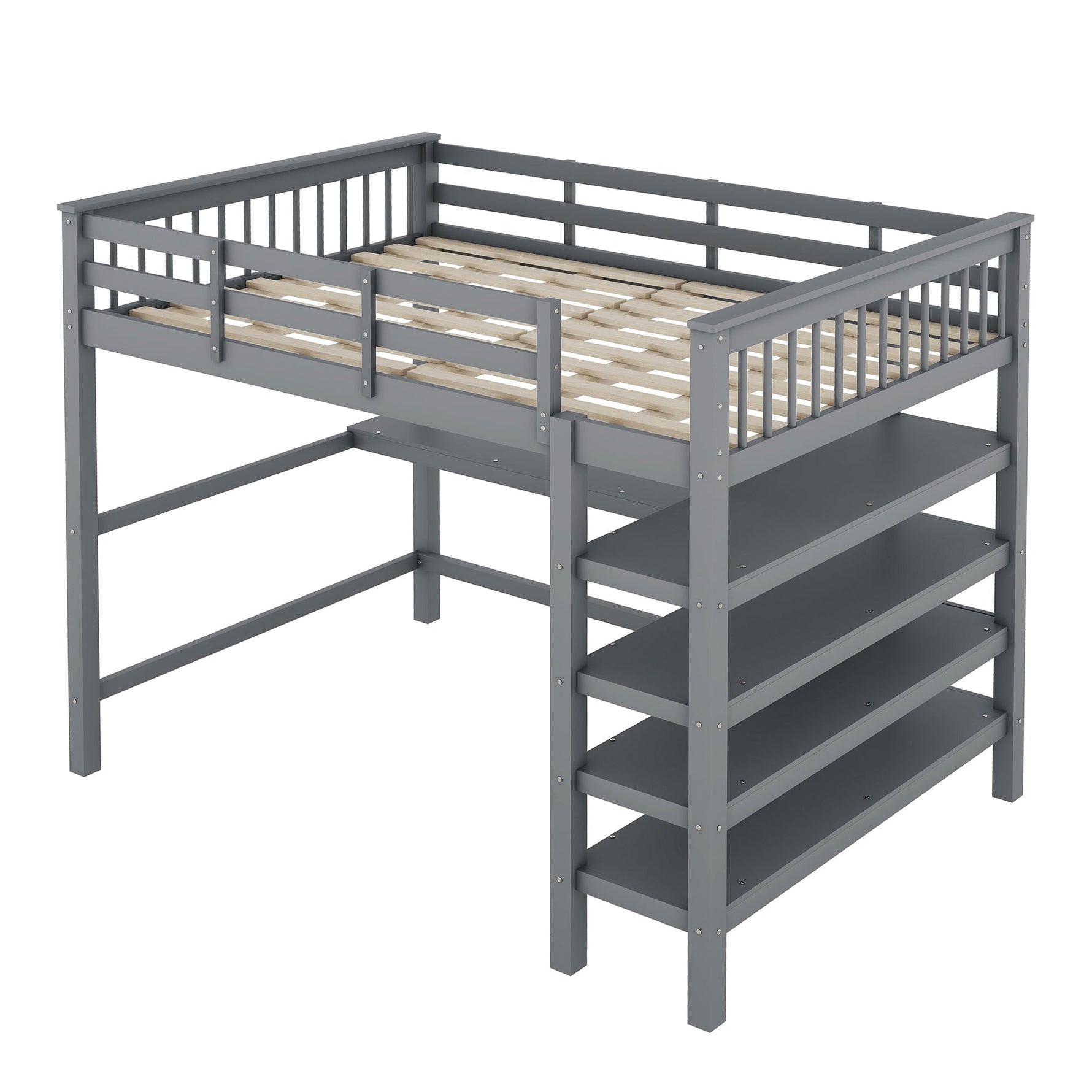 Loft Bed 140x200cm Storage Compartments Desk - Grey