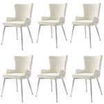 Velvet Dining Chair, Set of 6 Luxurious Lounge Chairs with Silver Metal Legs, Beige