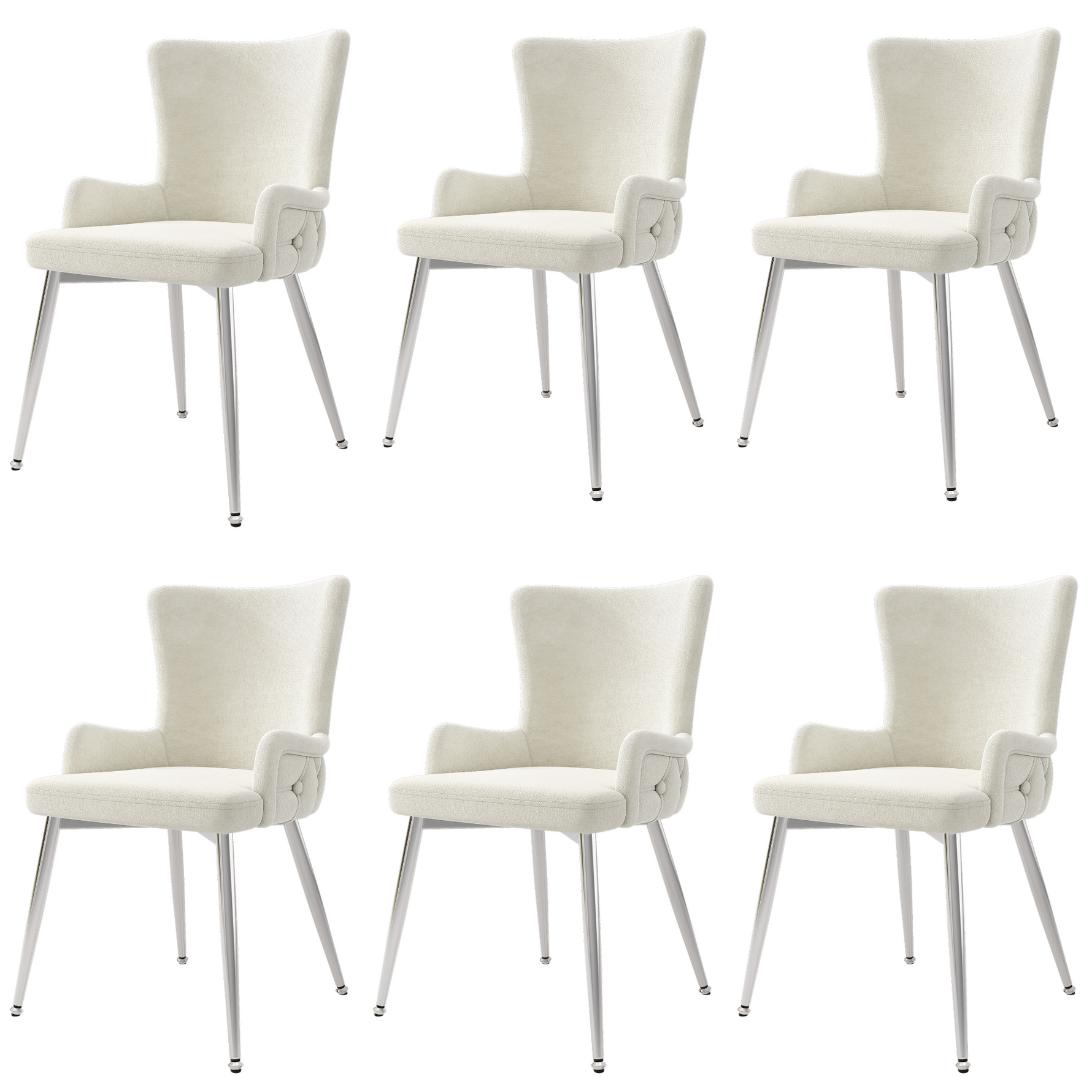 Velvet Dining Chair, Set of 6 Luxurious Lounge Chairs with Silver Metal Legs, Beige