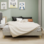 Modern Minimalist Bed Frame, Low-Profile 160x200 cm, Beige Dutch Velvet