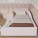 Upholstered Kids Bed Set with Desk & Stool, 90x200cm - Pink Velvet