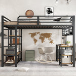 Loft Bed with Desk, Storage, Sturdy Slats, 4-Step Ladder, 120x200cm, Iron + Chipboard Black/Dark