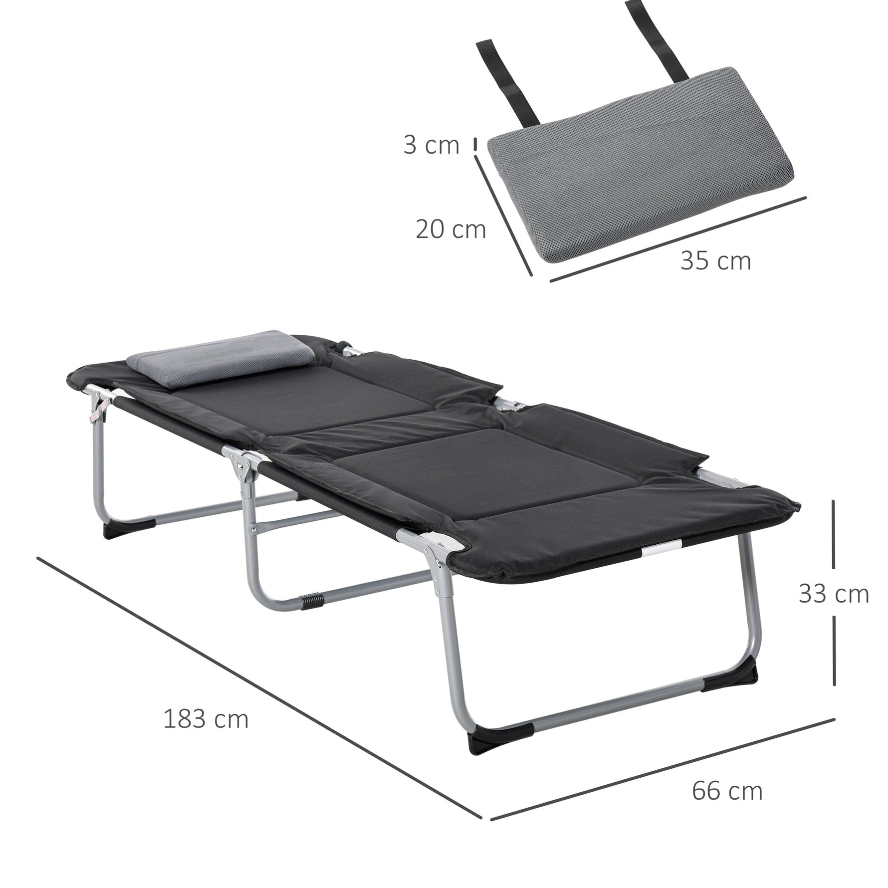 Folding Camping Bed Lightweight Portable with Pillow, Black Silver