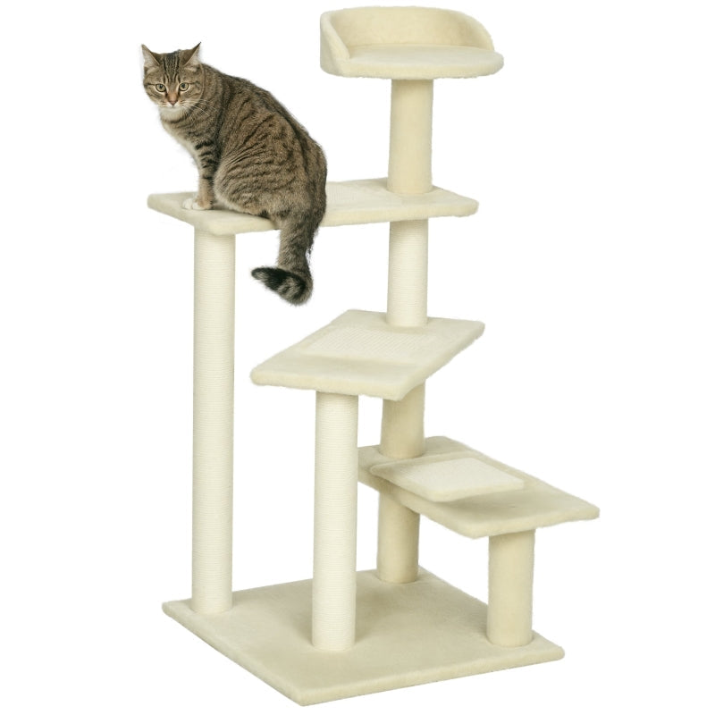 Cat Tree 100 cm, Sisal Posts, Large Platform, Multi-Level, Beige