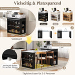 Kitchen Island Mobile Extendable Folding Table Power Strips - Black