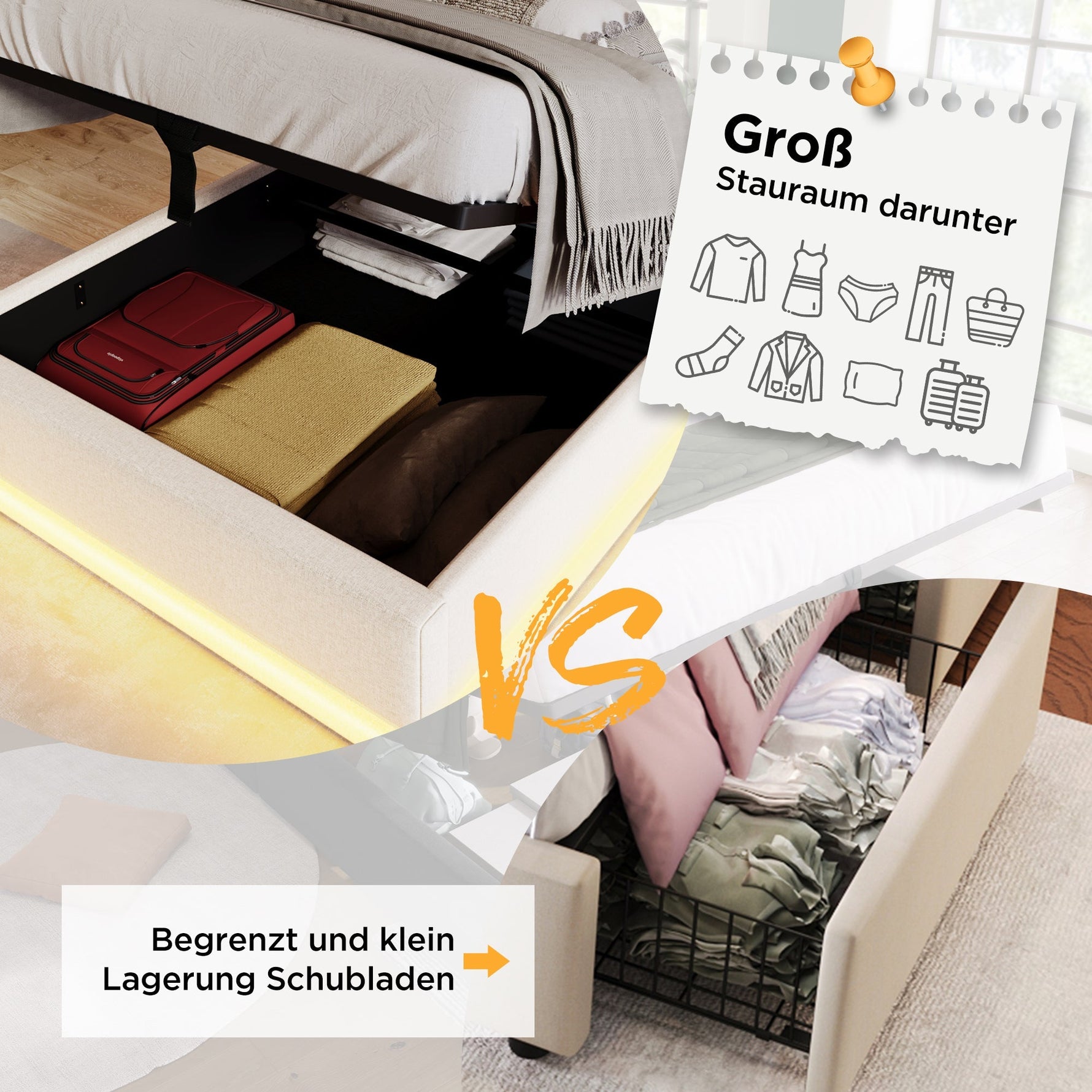 Upholstered Single Bed, Hydraulic Storage with USB & LED, White PU