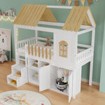 Bunk Bed with Wardrobe & Shoe Rack 90x200cm, White & Natural Pine