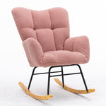 Mid Century Modern Rocking Chair, Tufted Teddy Fabric, Padded Seat, Pink