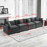 Cloud Sofa 4 Seats, Modern Sectional Couch with Double Layer Cushions, Black Chenille Fabric
