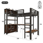 Loft Bed 90x200 cm with Desk, Shelves & Clothes Rack, Black