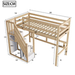 Solid Wood Bed 90x200 with Storage Stairs - Wood Color