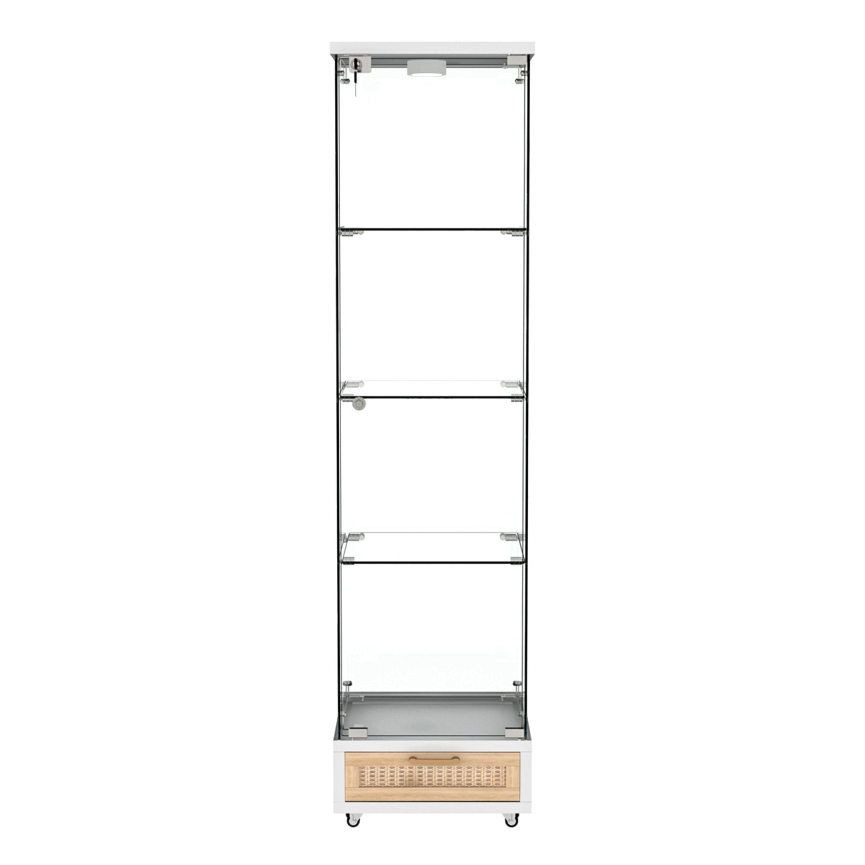 Modern Glass Display Cabinet LED Lights Drawers 4 Shelves - White