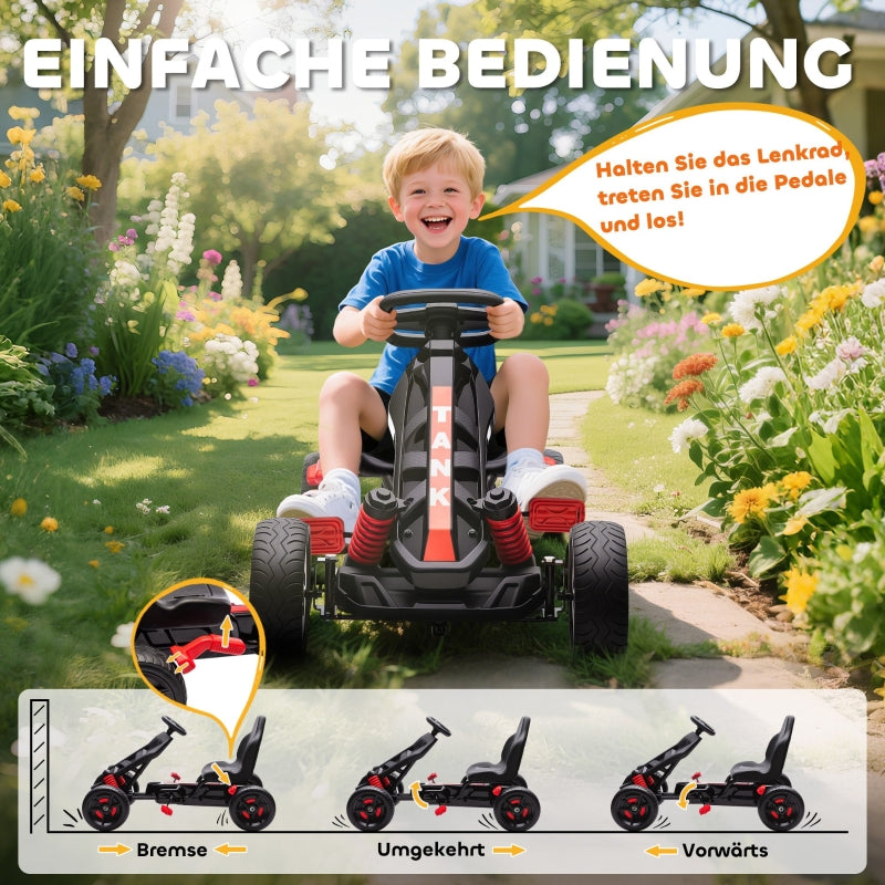 Go-kart Pedal Car for Kids with Brake and Non-slip Wheels, Metal Frame, Red