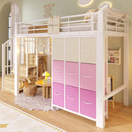 Loft Bed 90x200cm with Stairs Drawers & Clothes Rail, White Metal