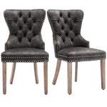 Dining Chair Set of 2 Upholstered Door Knocker Back Nailhead Trim Velvet, Grey