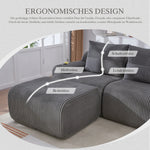 3-Seater Modular Corduroy Sofa with Ottomans, Cup Holders and Storage, Dark Grey