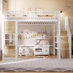 Loft Bed 140x200 cm with Storage Ladder, White Iron Frame