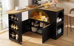 Extendable Bar Table with Storage, Movable, LED Lighting, Black