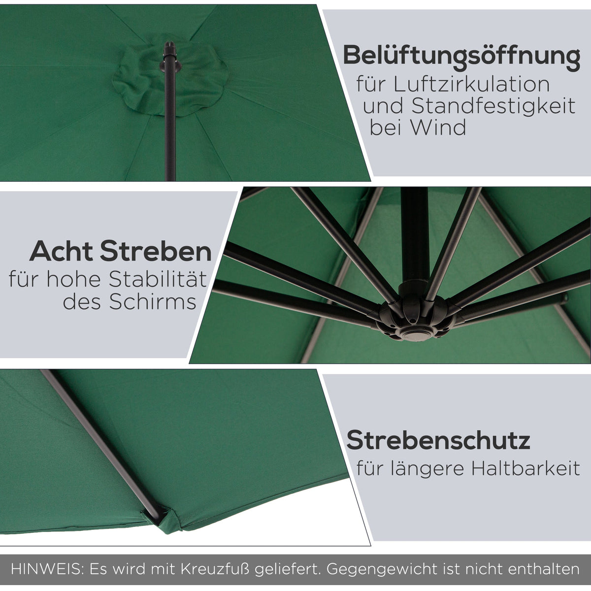 Cantilever Parasol Crank Sunshade Steel Frame Ø2.95x2.45m Green Polyester