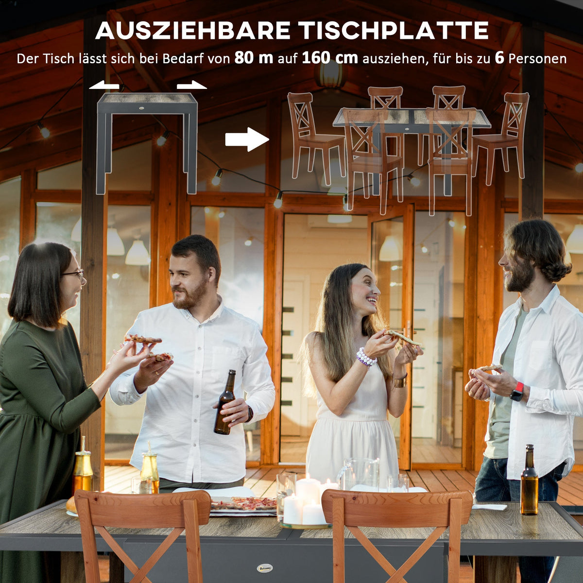 Garden Table Extendable Patio Balcony Aluminum, Beige/Grey