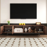 TV Cabinet Lowboard Carved Texture LED Light Tempered Glass