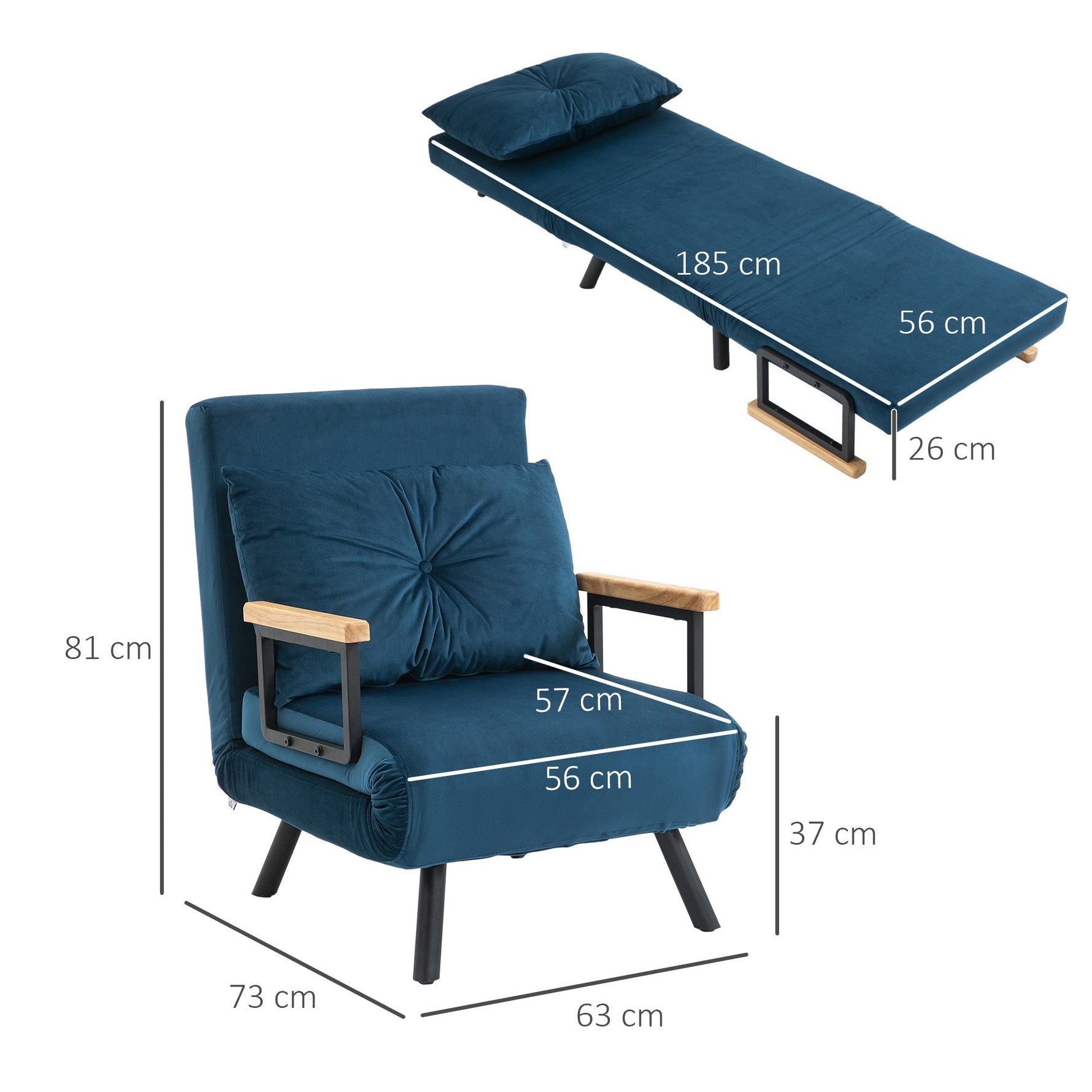 Sofa Bed Recliner Guest Bed Adjustable Backrest Velvet Blue