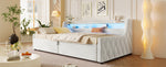 90x200 Platform Bed with Hydraulic Storage & LED, Beige Velvet