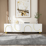 TV Lowboard with Textured Doors, Drawers & Open Compartments - Gold