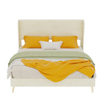 Upholstered Bed with Soft Headboard & Mattress, 140x200 cm, Beige