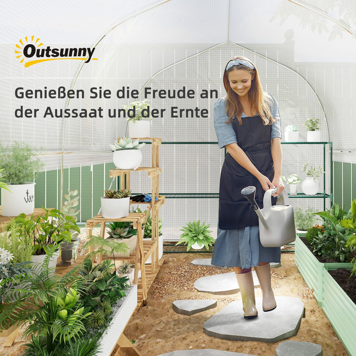 Greenhouse Polytunnel, 3x2x2m, 4 Windows & Door, White
