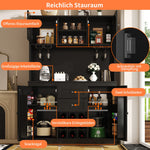 Tall Kitchen Buffet Cabinet with Adjustable Shelves, Wine Rack, 4 Doors & 2 Drawers - Black