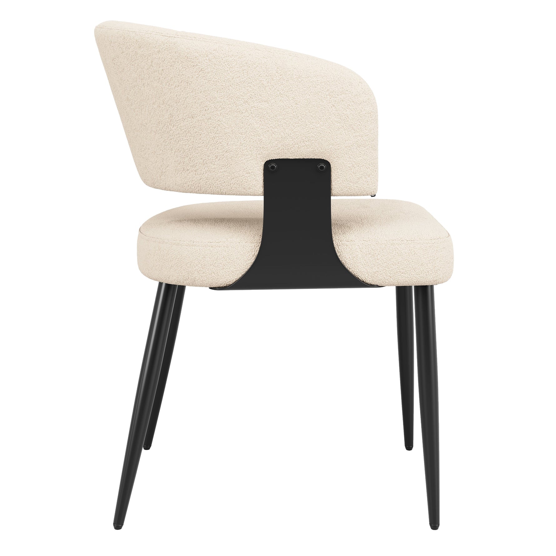 Ergonomic Dining Chair Set of 4 with Curved Backrest and Flannel Fabric, Beige/Grey