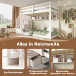 Bunk Bed 90x200cm with Staircase Storage & Safety Railing - White Wood