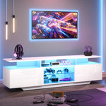 TV Cabinet 160x45cm High-Gloss LED Light 8 Shelves for 70-Inch TV, MDF