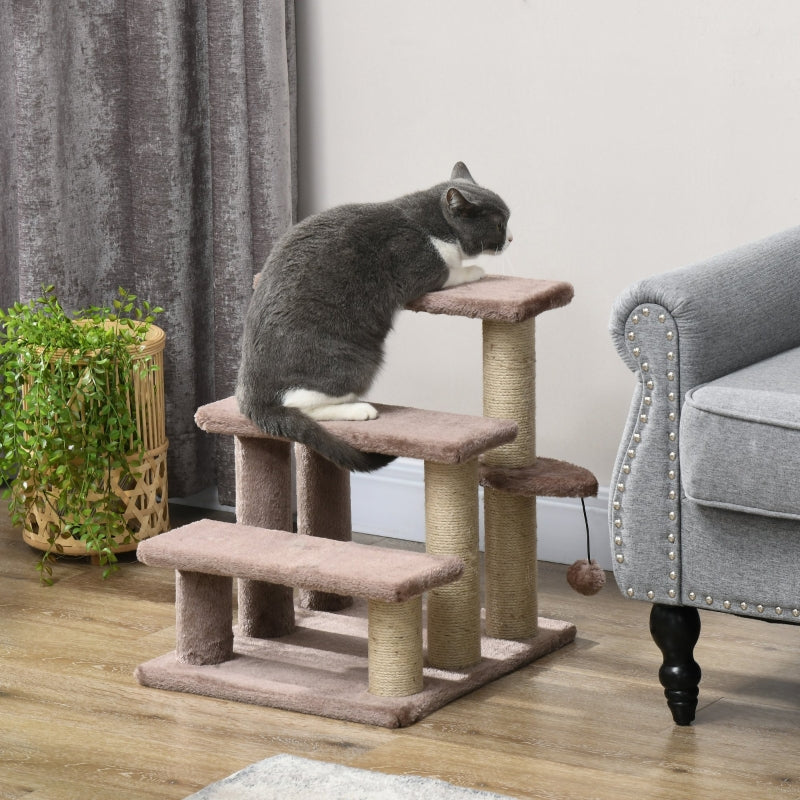 Cat Tree, 3 Steps Play Ball, Brown