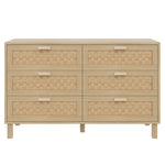 Sideboard & Chest of Drawers, 6-Drawer Rattan Look, Natural Wood