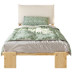 Upholstered Bed, Padded Headboard with Velcro and Sturdy Slatted Base, Pine and Plywood, Natural