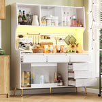 Modern Tall Cabinet with LED & App Control, Pegboard Storage - White