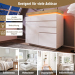 Chest of Drawers, High-Gloss Sideboard 2 Doors 3 Drawers, LED, White