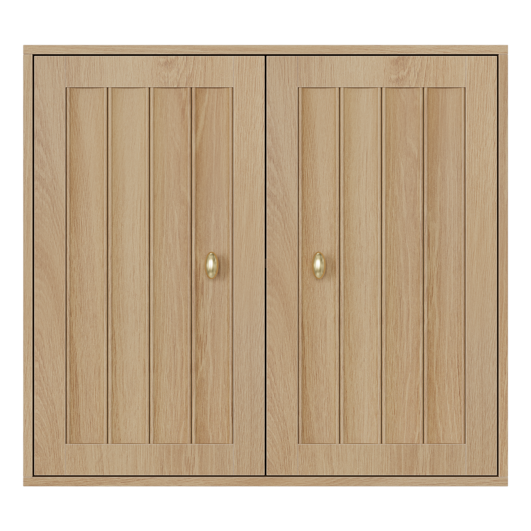 Wall-Mounted Bathroom Cabinet, Two-Door Medicine Cabinet with Vertical Groove Design, Oak