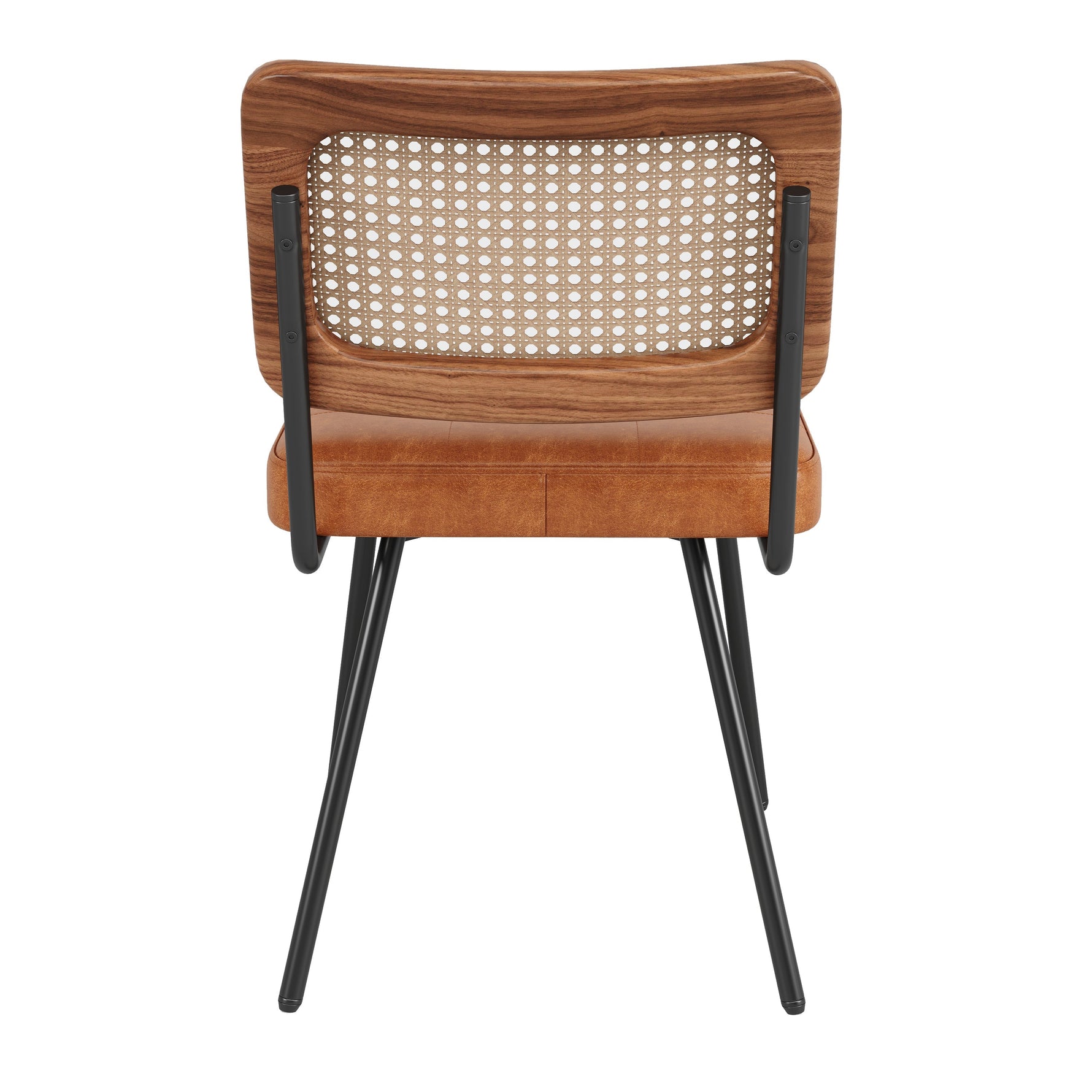 Ergonomic Dining Chair Set of 2 with Rattan and Faux Leather