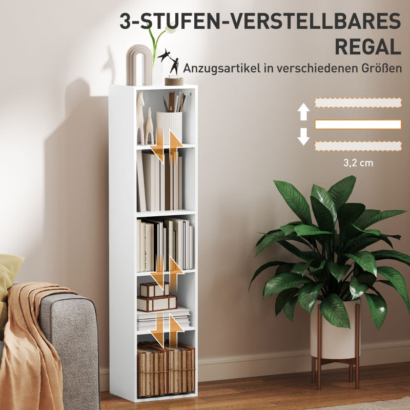 Bookcase, 5-Tier Adjustable Storage Shelf, White
