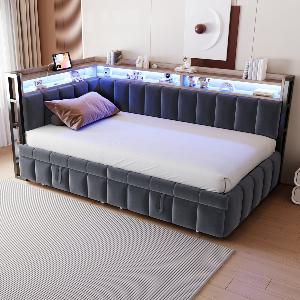 Upholstered Sofa Bed 90x200cm with Pull-Out Bed, Dark Grey Velvet