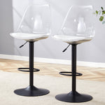 Bar Stool Set of 2 Adjustable Swivel PU Leather Transparent Back - Black Metal/PU