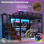 Loft Bed 140x200cm with Desk & Storage Staircase, Black Metal