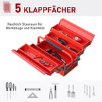 DURHAND tool case, space-saving 5 compartments, foldable, sturdy steel, red