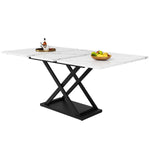 Dining Set 5-Piece Extendable Table 160cm 4 Chairs - White Marble/Black Velvet